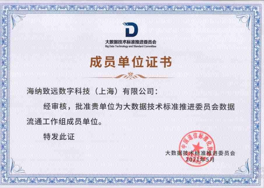 海纳数科成功加入大数据技术标准推进委员会